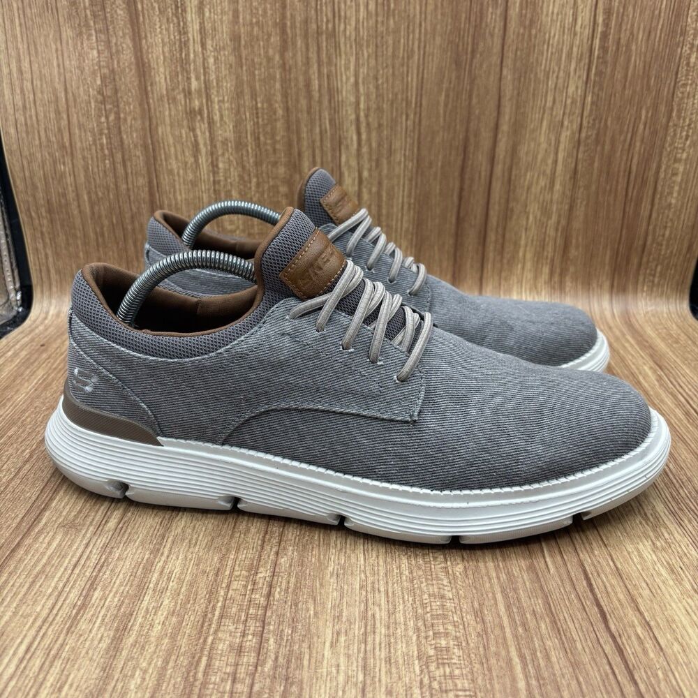 Skechers Mens Garza Romano Taupe Classic Fit Canvas Lace Up Memory Foam Size 12